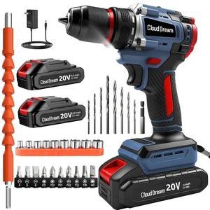 lot 1146 image: CloudDream Cordless Drill Set,Electric Power Drill with 2 Battery,60N.m,211 Torque,2 Variable Speed,30pcs Acessories,Built-in LED,Kit for Home - Retail $27