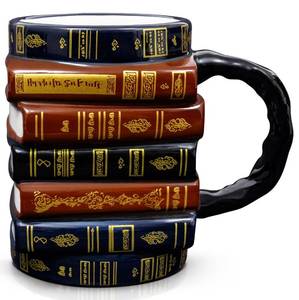 lot 1150 image: 3D Book Mug Stacked Books Ceramic Coffee Mug, Fully Sculpted Design, 14 oz, Gift Box Included, Book Lover Gift for Readers & Librarians
