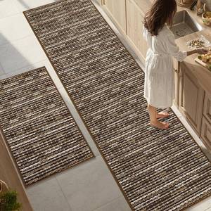 lot 1153 image: Kitchen Rugs Sets of 2-Non Slip Kitchen Mats for Floor-Thick Stain Resistant Vintage Kitchen Floor Mat Runner Carpet for Hallways Entryway Laundry Room Washable Brown 24x7924x35 - Retail $80