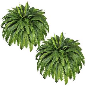 lot 1157 image: Artificial Ferns for Outdoors & Indoors, 51 Fake Ferns Artificial Plants Large with 66 Fronds, 2 Packs Faux Fern Greenery for Porch Windowsill Garden Planter Home Office Decor, Potted or Hanging - Retail $55
