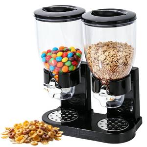 lot 1163 image: Dual Cereal Dispenser, Double Compartment Dry Food Storage Container, Airtight Grain & Candy Dispenser for Oatmeal, Snacks, Nuts, Pet Food, Countertop Dispenser with Portion Control(Black-Two)