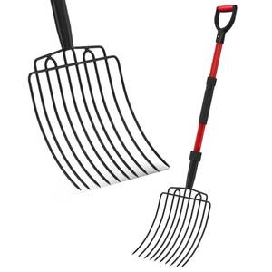 lot 1169 image: COSITA Pitch Fork for Garden, Wide Pitchfork with 10 Metal Tines, Heavy Duty Garden Fork with Fiberglass Handle 44-Inches, Chicken Coop Pitchforks for Manure, Mulching, Composting, Red - Retail $35