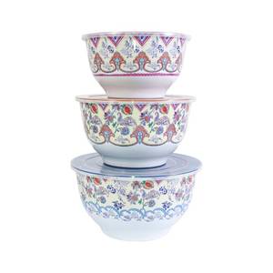 lot 1188 image: TP Mixing Bowl Set with Lids, 6-Piece Melamine Nesting Bowls Set for Pasta Baking Salad Mixing, Set of 3, Ottoman Floral - Retail $41