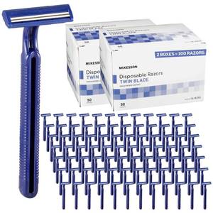 lot 1196 image: McKesson Disposable Razors 100 Count Twin Blade Bulk Shaving Razors for Men & Women, Stainless Steel, Blue, Single-Use for Medical Clinics, Tattoo, Travel, Camping & Salon Care - Retail $22