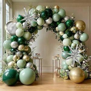 lot 7106 image: Emerald Green Gold Balloons Dark Green Silver Gold Balloon Arch Dusty Green Balloon Garland Kit for Graduation Birthday Wedding Anniversary Party Decorations - Retail $23