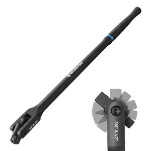 lot 7116 image: WORKPRO 16-inch Dual Drive Breaker Bar, 38 & 12 Drive, Heavy Duty Breaker Bars with 360° Flex Head, Spring-loaded Detent Ball, CR-MO Head, Premium Chrome Vanadium Steel with Black Phosphate Finish - Retail $25