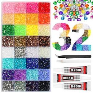 lot 7120 image: 45000Pcs 32 Colors Resin Jelly Gems for Bedazzling Kit, 3mm Multicolor Flatback Rhinestones for Diamond Art, Bedazzler Kit with 3 Pcs B7000 Glue for Clothes, Shoes, Nails, Jewelry Making Crafting - Retail $15