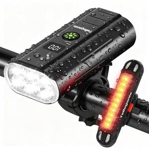 lot 7124 image: Super Bright 6 LED Bike Lights for Night Riding, 6400mAh USB Rechargeable Bicycle Lights, Bike Lights Front and Back, RedBlue Bicycle Taillight, Power Bank Function, IPX6 Waterproof & Aluminum Alloy - Retail $34