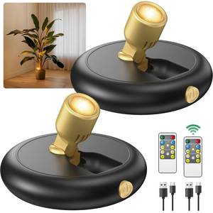 lot 7130 image: Ler0ktr Rechargeable Battery LED Spotlight Indoor Wireless Mini Art Accent Spot Lights with Timer Remote - Small Dimmable Uplight for Plants Display Painting Dartboard Artwork Portrait Closet - Retail $30