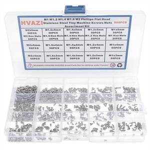lot 7146 image: HVAZI Metric 900PCS Metric M1 M1.2 M1.4 M1.6 M2 Phillips CountersunkFlat Head Stainless Steel Tiny Machine Screws Nuts Assortment Kit - Retail $16