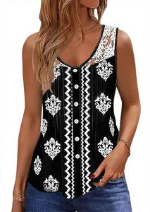 lot 7155 image: SAUKOLE Sleeveless Tank Tops for Women 2025 Summer Trendy Button V Neck T Shirts Casual Yoga Tops Blouses