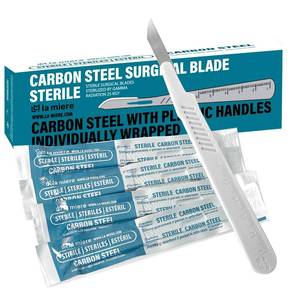 lot 7164 image: LA MIERE 10-Pack Disposable Surgical Scalpel (#10) Knives, Sterile Carbon Steel Blades, Plastic Handles, Individually Foil Wrapped - Retail $7