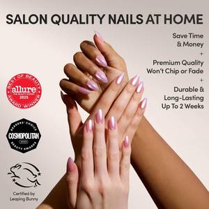 lot 7165 image: Glamnetic Press On Nails - Seaspell Fake Nails  Short Almond Pink Fake Nails with a Velvet Finish, Salon Quality Summer Nails  15 Sizes - 30 Nail Kit with Glue - Retail $18