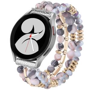 lot 7166 image: VISOOM Beaded Boho Bracelet Compatible for Samsung Galaxy Watch 7654 4044mm BandsActive 2 Watch 4 Classic 42mm Band Women, 20mm Handmade Elastic Crystal Beads Bracelet for Galaxy Watch 5 pro - Retail $18