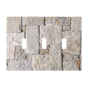 lot 7168 image: Brick Stone Wall Ancient Rock Textured Decorative Switch Plates 3 Gang Wall Plate Triple Toggle Light Switch Cover Faceplate Electrical Wall Panels for Farmhouse Kitchen Decor - Retail $12