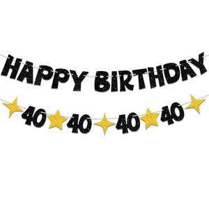 lot 7171 image: JNXCYQ Black Gold Happy 40th Birthday Banner-Happy 40th Birthday Decorations for Men Women,Glitte 40 Birthday Party Decor Sign,40th Birthday Party Supplies - Retail $9