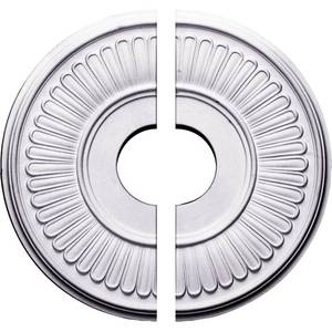 lot 7173 image: Ekena Millwork CM15BE2 15 34OD x 3 78ID x 34P Berkshire Ceiling Medallion, Fits Canopies up to 7, 2 Piece - Retail $33