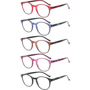 lot 7180 image: NORPERWIS 5 Pairs Reading Glasses - Standard Fit Spring Hinge Readers Glasses for Men and Women (Black Purple Red Blue Brown, 1.75) - Retail $16