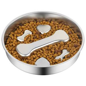 lot 7186 image: Novery Slow Feeder Dog Bowl - 2 Cups Stainless Steel Dog Slow Feeder Food Bowl, Metal Non-Slip Lick Plate,Puppy or Cat Food Holder,Pet Supplies,Puzzle Maze Dish for Medium Sized Breeds - Retail $8
