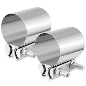 lot 7201 image: GaRhomxy 2.5 Exhaust Clamp 304 Stainless Steel Heavy-Duty Lap Joint Band Clamp, Used for Mufflers, Catalytic Converters, Exhaust Pipes (2 Pack) - Retail $17