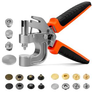 lot 15023 image: Sopnom Leather Snaps and Fasteners Kit, Snap Button Kit Snaps Press Pliers and 15mm Metal Leather Buttons, 40Sets 4Colors Leather Snap for Fabric, Clothes, Jackets, Purse, Belts, Bags - Retail $32