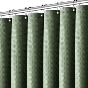 lot 15029 image: PANGSINNE Sage Green Shower Curtain - Waffle Weave Fabric Heavy Duty for Bathroom, Water Repellent Weighted 256GSM Hotel Quality Machine Washable Bath Curtains with 12 Hooks, 72Wx72H