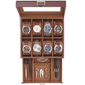 lot 15040 image: ProCase Watch Case, Fathers Day Gift for Dad, 8 Slot Mens Watch Box Holder Organizer with Glass Lid, 2-Layer Watches Display Case, Mens Jewelry Box with Drawer -8 Slot, Espresso - Retail $24