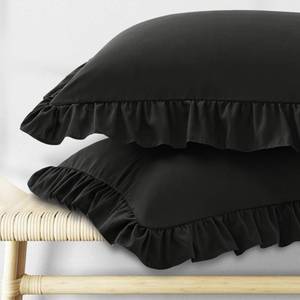 lot 15042 image: KKJIAF Ruffle Pillow Cases Queen Size Set of 2, Ruffled Pillow Covers with Envelope Closure, Wrinkle Resistant Pillowcases 20 x 30, Ruffled Pillow Shams, Black - Retail $10