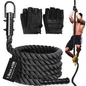 lot 15046 image: Climbing Rope Climbing Rope 1.5 Inch Diameter 15Feet Length Gym Climbing Rope for Workout Fitness & Strength Training, Gym Rope, Exercise Climbing Rope in Black for Adults or Kids Outdoor & Indoor - Retail $60