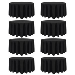 lot 15052 image: CKIKU 8 Packs 90 Inch Black Round Tablecloth in Diameter, Washable Polyester Fabric Tablecloths, Wrinkle Resistant Table Cloth for Wedding Party Banquet Dining - Retail $47