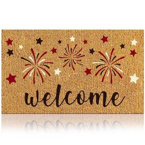lot 15056 image: Duraaamo 4th of July Patriotic Coir Door Mat 250th Anniversary Red White Blue Fireworks Star Welcome Mat Non-Slip Independence Day Indoor Entrance Outside Porch Front Decor, 16 x 28 Inch - Retail $34