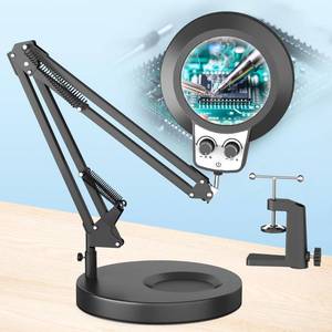lot 15066 image: HITTI 12X Magnifying Glass with Light Hands Free, 2026 New Infinite Color and Brightness Desk Lamp & Clamp, 2-in-1 LED Lighted Magnifier Stand for Craft Reading Hobby Close Work(12X Ring Base & Clamp) - Retail $40
