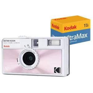 lot 15072 image: Kodak EKTAR H35N Half Frame Film Camera Bundle with Kodak Ultramax 40024EXP 35mm Roll Film (Glazed Pink, Bundle) - Retail $75