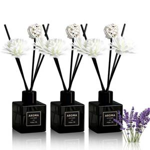 lot 15075 image: Pierides Reed Diffuser Set of 3,Lavender Scented Oil Diffuser with 15 Sticks,(50ml) x 3 Home Fragrance Reed Diffuser for Home Living Room Bedroom Bathroom Air Freshener - Retail $16