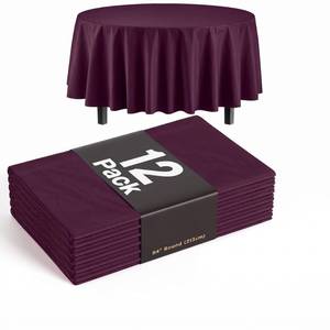 lot 15091 image: Exquisite 11 Pack Premium Plastic Tablecloth Pack of 11 Premium Plastic Tablecloth 84 Inch Round Table Cover - Plum - Retail $24