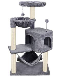 lot 60594 image: YUNIQUE Cat Tree with Cat Condo and Big Hammock, Grey - Retail $40