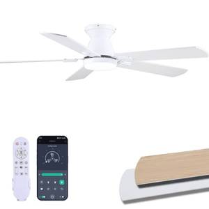 lot 60597 image: IACAF Ceiling Fans with Lights, 52 Inch Ceiling Fan with Light and RemoteAPP, Low Profile Ceiling Fan with Light, DC Reversible, 6 Speed Noiseless LED Ceiling Fan, White Small Ceiling Fan for Bedroom - Retail $54