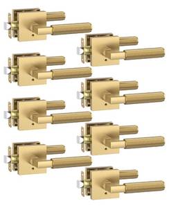 lot 60606 image: Asidrama 8 Pack Champagne Bronze Privacy Door Handles, Door Lever with Door Knobs Indoor for Bedroom or Bathroom, Heavy Duty Door Handles Interior with Locks for Left Right Sided Doors - Retail $226