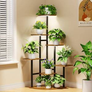 lot 60609 image: Corner Plant Stand Indoor with Grow Lights, 7 Tiered Plant Shelf Indoor, 43 Corner Plant Stands for Indoor Plants, Metal Plant Flower Display Shelves, Plant Organizer Rack for Living Room, Balcony, Home Decor - Retail $50