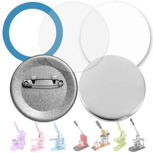 lot 1222 image: 100 Sets 58mm  2.25 in (Approx. 2-14 inch) Button Making Supplies for Your Round Button Maker Machine, Including Metal Covers, Metal pin Back Cover, Clear Plastic Film, Blank Paper & Gasket - Retail $19