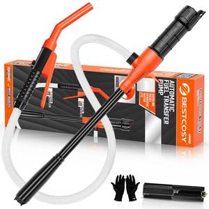 lot 1239 image: Electric Fuel Transfer Pump, 2.4 GPM Portable Fluid Transfer Siphon Pump with Oil Pipeline, Battery Gas Pumps with 47 Inches Hose &Gloves for CarRV(Orange) - Retail $30