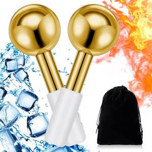 lot 1242 image: Baderke 2 Pcs Ice Globes for Face Stainless Steel Cooling Globes Unbreakable Cooling Roller Women Ice Balls Cryo Sticks Facials Skin Care for Dark Circles, Puffiness(Gold (White Handle)) - Retail $18