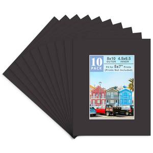 lot 1250 image: Golden State Art, Pack of 10, 8x10 Classic Black Picture Mats with White Core Bevel Edge for 5x7 Pictures - 4 Ply Thickness - Retail $10