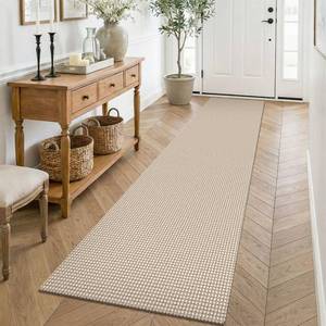 lot 1263 image: KOZYFLY Runners for Hallways 2x8 ft Washable Kitchen Runner Non Slip Rubber Backed Hall Runners Cotton Entryway Runner Rugs for Indoor Backdoor Bedroom Kitchen, IvoryCamelBrown - Retail $42