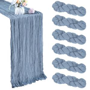 lot 1266 image: 6 Pack Dusty Blue Cheesecloth Table Runner 35x120 Inch Gauze Rustic Boho Table Runner 10FT Cheese Cloth for Summer Wedding Decor Birthday Party Bridal Baby Shower Table Decoration - Retail $20