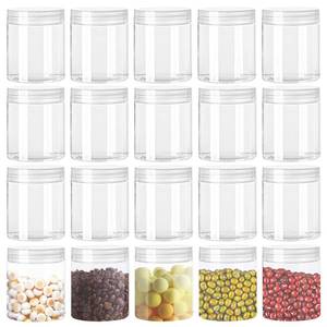 lot 1269 image: Panxxsen 20 Pack 4oz Clear Plastic Jars with Lids,115ml Wide-Mouth Refillable Storage Containers,Empty Round Containers for Candy,Beads,Lotion,Slime Making and Food Storage - Retail $10