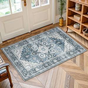lot 1277 image: AMADA HOMEFURNISHING 2x6 Washable Runner Rug, Low-Profile Kitchen Rugs with Non-Slip Backing & Durable Edge Binding, Vintage Entryway Runner Rug for Bedroom & Hallway - Retail $19