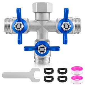 lot 1283 image: Cekwiet 304 Stainless Steel 3 Way Garden Hose Splitter, Heavy Duty Hose Splitter with 3 Shut-Off Valves, 34 GHT Outdoor Faucet Hose Adapter, Full Flow Water Hose Connector - Retail $29