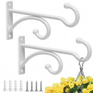lot 13117 image: pickpiff 6-Inch Planter Hooks for Hanging Plants - Plant Hanger Hook Indoor Outdoor, Plant Wall Hooks, Brackets for Hanging Plants, Baskets, Wind Chime, Bird Feeder, Bird House (White, Metal, 2 Pack) - Retail $8
