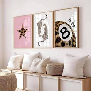 lot 13121 image: Set of 3 Preppy Cheetah Wall Art Trendy Pink Leopard Canvas Prints Star Lucky 8 Ball Posters Aesthetic Wall Decor Pictures for Girly Bedroom Apartment Dorm Unframed 12x16in - Retail $16